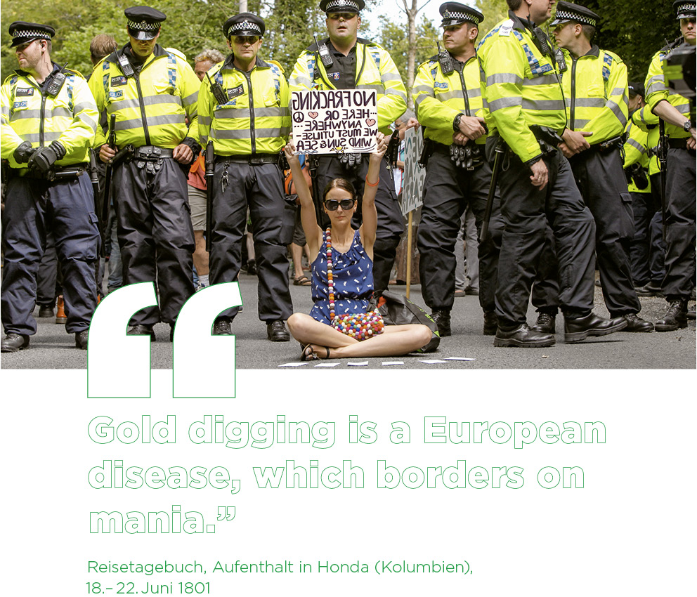 Anti-fracking protest against planned test drilling by the British energy company Cuadrilla in Balcombe, UK, 2013. 