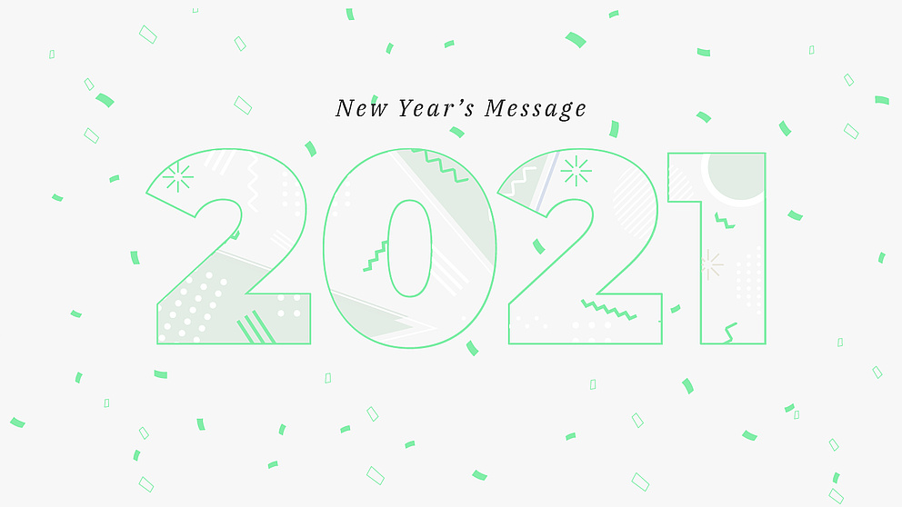 Greeting card: Year 2021 and confetti