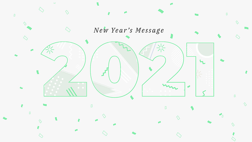 Greeting card: Year 2021 and confetti