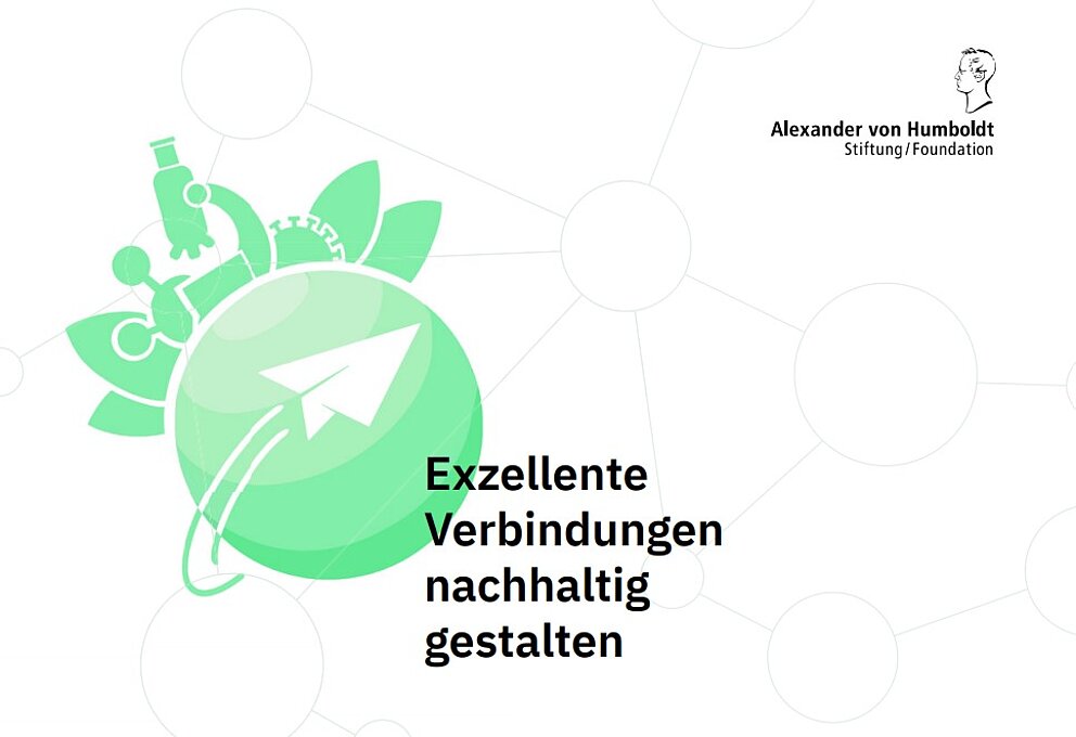 Zu sehen sind das Logo der Stiftung; eine gründe Weltkugel und der Schriftzug "Exzellente Verbindungen nachhaltig gestalten"