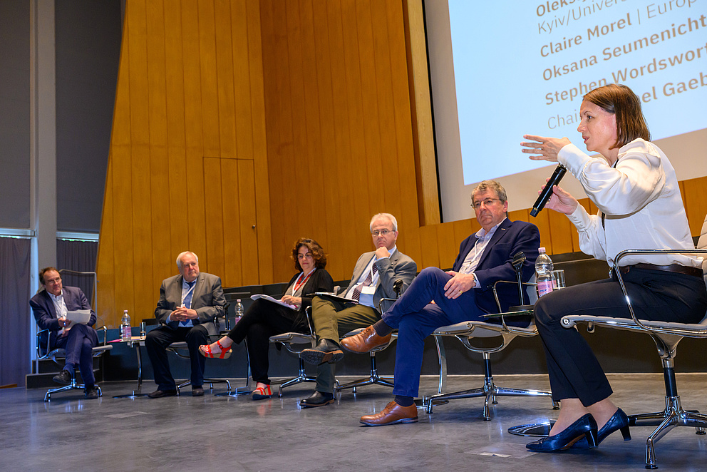 Michael Gaebel, European University Association: Jerzy Duszyński, Polish Academy of Sciences; Claire Morel, European Commission; Oleksiy Kolezhuk, Taras Shevchenko National University of Kyiv; Philipp Schwartz Fellow, University of Mainz; Stephen Wordsworth, Council for At-Risk Academics (CARA), Oksana Seumenicht, MSCA4Ukraine