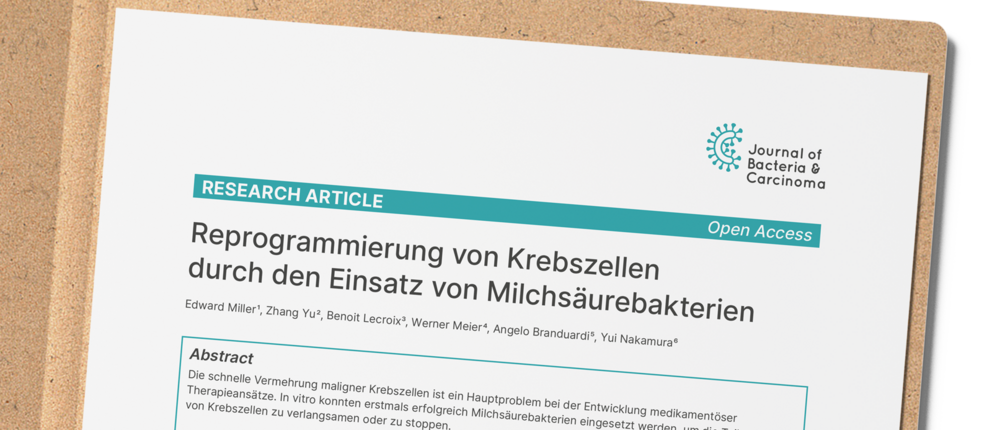 Titelzeile eines Artikels: "Reprogrammierung von Krebszellen durch den Einsatz von Milchsäurebakterien"