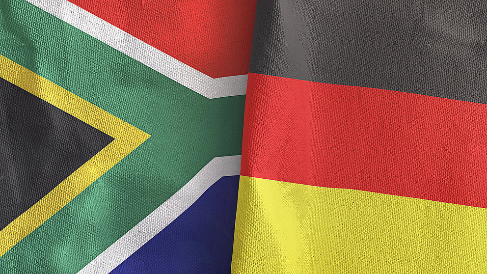 Germany and South Africa two flags textile cloth 3D rendering
