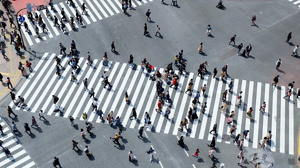 Zebrastreifen mit Menschenmengen, Symbolbild Philipp-Franz-von-Siebold-Preis
