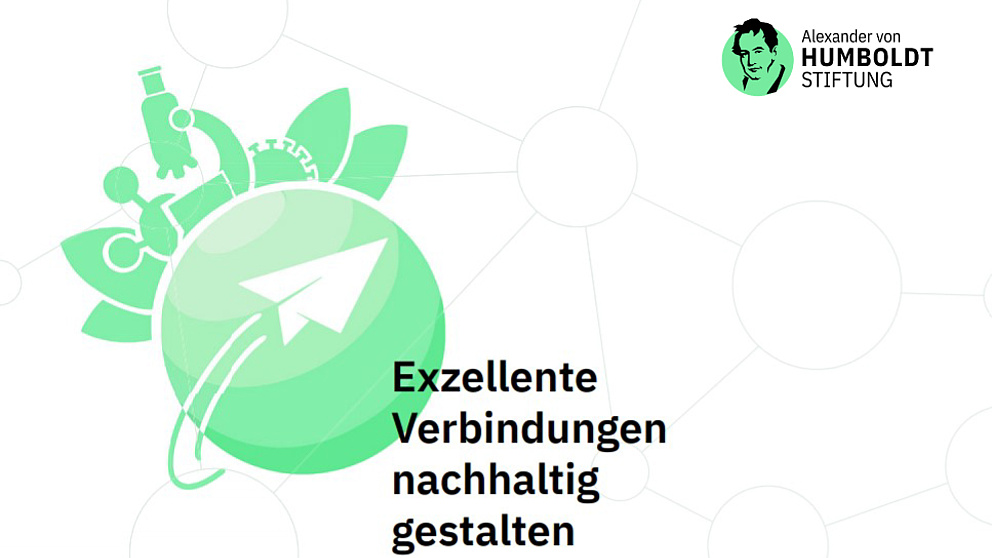 Cover of the Humboldt Foundation's sustainability agenda. It features the foundation's logo: a green globe and the slogan "Shaping excellent connections sustainably."