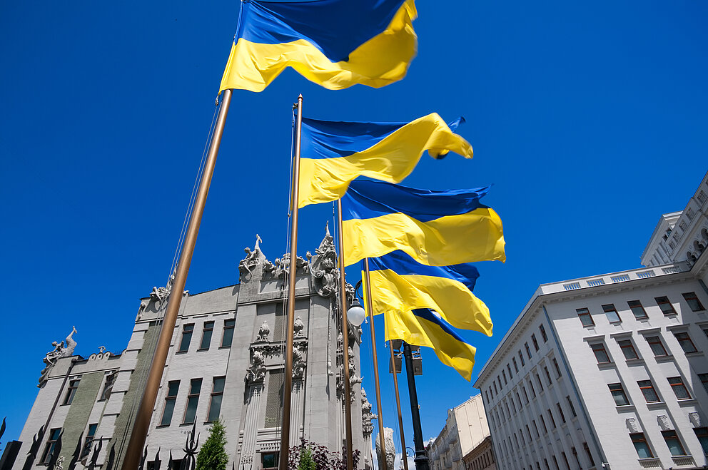 Ukrainische Flaggen in Kiew