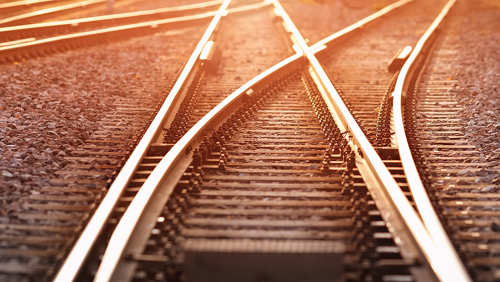 Railway track in the evening in sunset