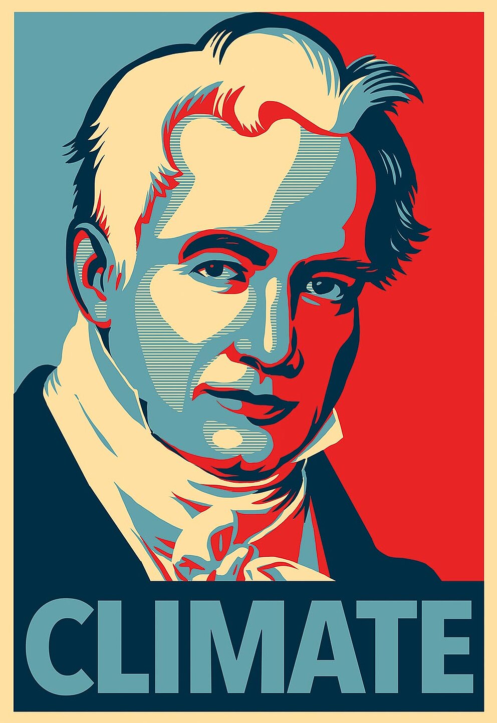 Humboldt as climate saver, based on the Barack Obama poster "Hope" by the artist Shepard Fairey from the 2008 US presidential election campaign.