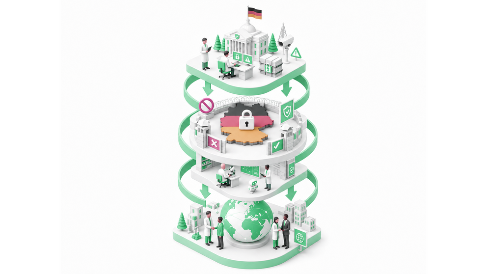 Illustration eines Zukunftsszenarios 'Wissenschaft unter Regulierung", eingeengter Handlungsspielraum für die Wissenschaft