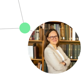 Foto von Jadwiga Kita-Huber in einem Kreis, Netzwerkgrafik au weißem Hintergrund