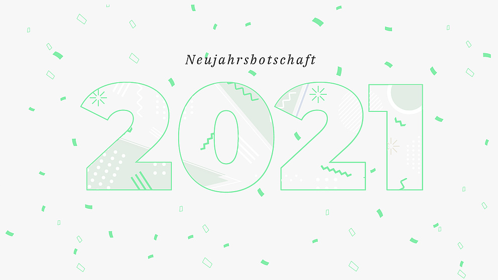 Grußkarte: Jahreszahl 2021 und Konfetti