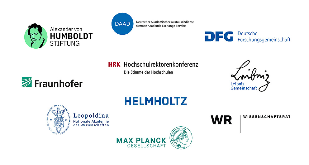 Eine Sammlung von Logos deutscher Forschungs- und Bildungseinrichtungen, darunter die Humboldt-Stiftung.